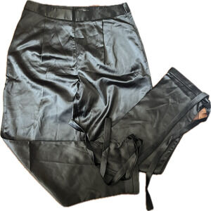 Hey U black silky open leg tie cuff pants large NWOT